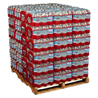 Full pallet of Crystal Geyser Alpine Spring Water featuring 1,920 bottles (48 cases) of 16.9 oz bottles stacked on a delivery pallet.