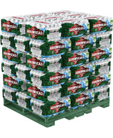 Full pallet of Arrowhead 16.9 oz spring water bottles shrink-wrapped and stacked for freight-ready bulk hydration.